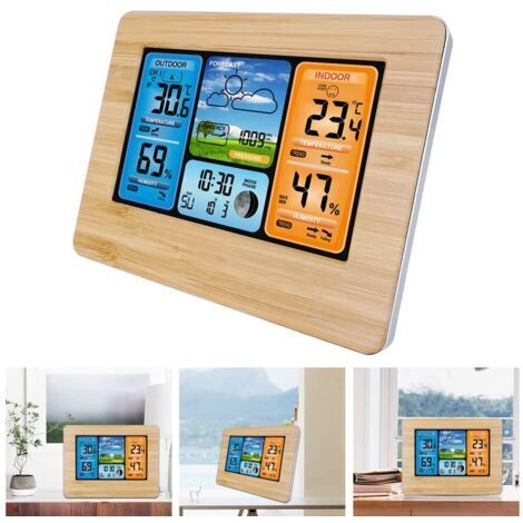 Prévision Couleur numérique Station météo avec Alerte et température/humidité/Baromètre/Alarme/Lune Phase/Météo Horloge avec capteur extérieur Jaune