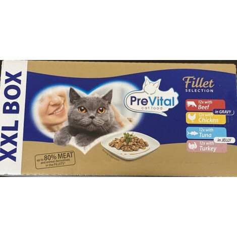 Prevital XXL BOX per Gatti Adulti con Pollo, Manzo, Tonno e Tacchino da 48bstx85 gr