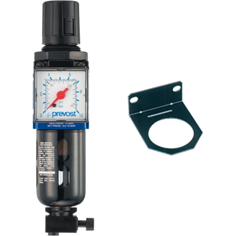 PREVOST KTMSM2 3/8 filter regulator with 0-10 bar pressure gauge and mounting bracket