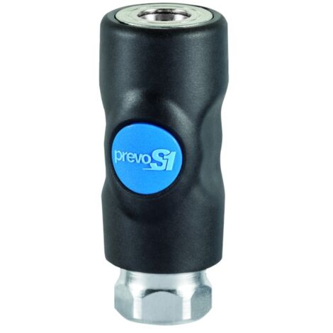 Prevost – Raccord ISO B sur plaque F 3/8 – Raccord rapide de sécurité – Pression 2 à 12 bar – Débit 833 l/min – Corps composite pour applications pneumatiques