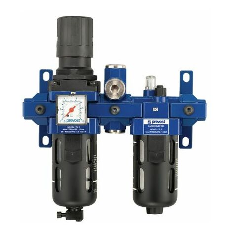 Prevost – Unité de traitement FRL G 1/2 – Filtration 25µm – Pression max 10 bars – Manomètre intégré – Système de purge manuel