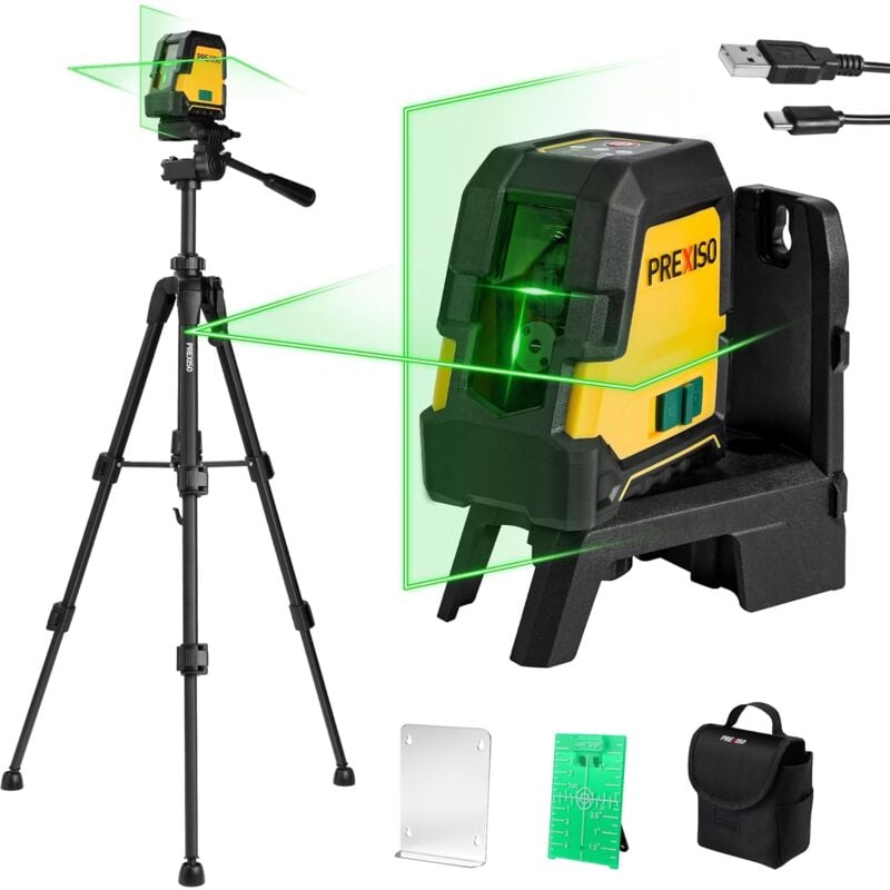 Niveau Laser 360° Autonivelant avec Trépied, Horizontal/Croix/Vertical Niveau Laser Vert, Rechargeable, Distance de Travail 30 m, pour Construction,