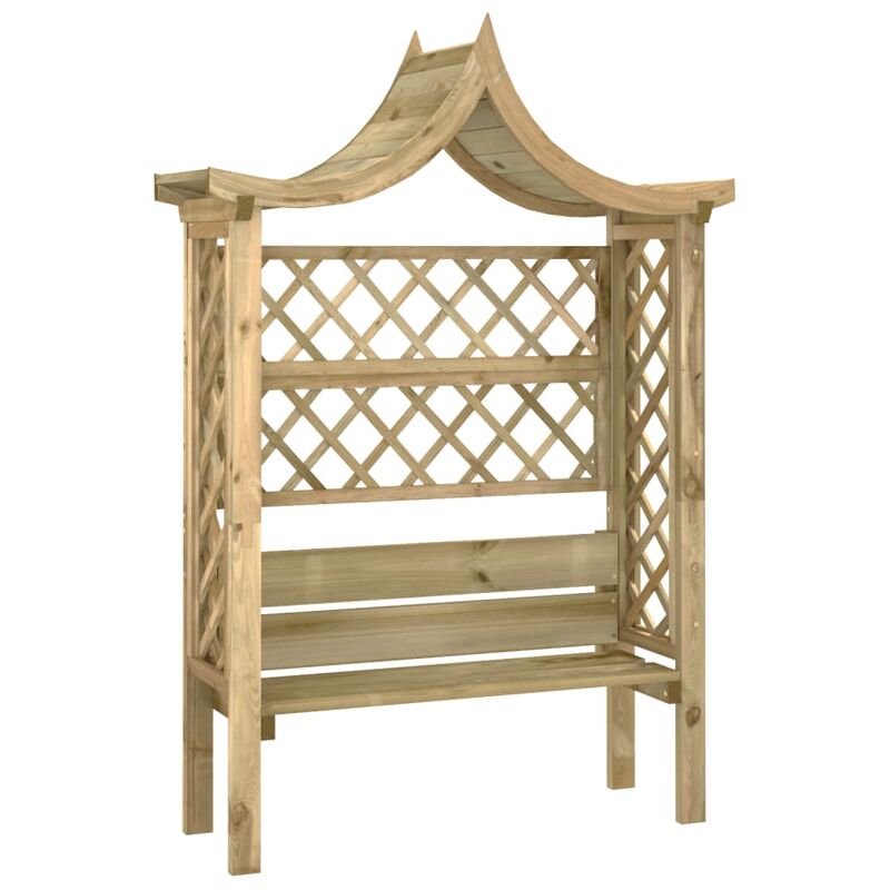

Pérgola de jardín con tejadillo y banco de madera de pino - Verde