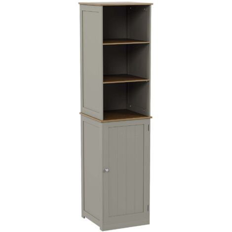 Priano 1 Door 2 Shelf Tallboy Freestanding Bathroom Cabinet Cupboard, Grey-&-Oak