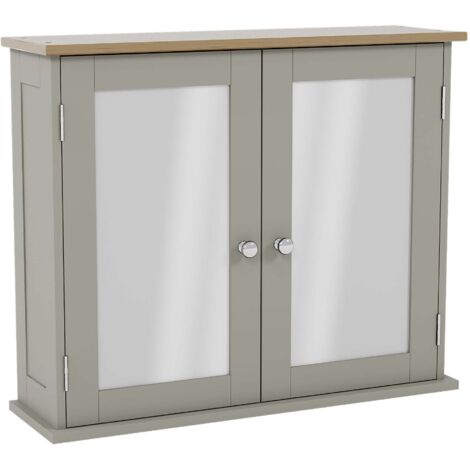 Priano 2 Door Bathroom Cabinet Mirrored Wall Mounted Cabinet, Grey-&-Oak