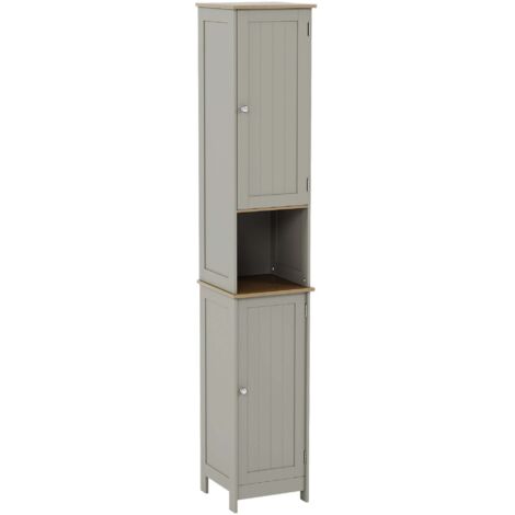 Priano 2 Door Tallboy Freestanding Bathroom Cabinet Cupboard, Grey-&-Oak