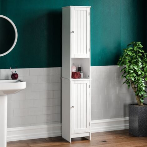 main image of "Priano 2 Door Tallboy Freestanding Bathroom Cabinet Cupboard, White"