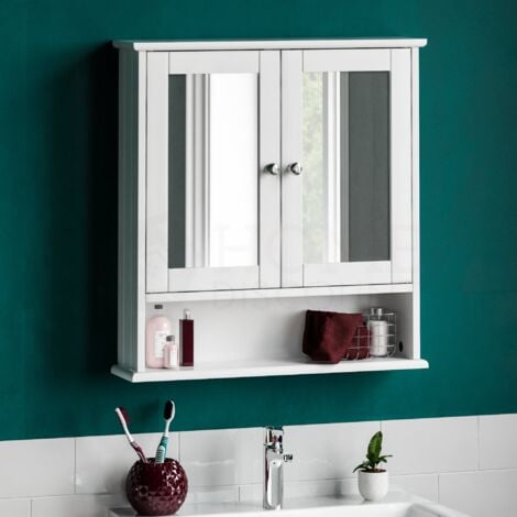 Priano 2-türiger Badezimmerschrank mit Regal verspiegelter Wandschrank, Weiß