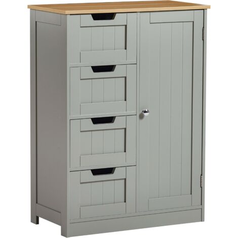 Priano 4 Drawer 1 Door Freestanding Cabinet Bathroom Storage Cupboard, Grey-&-Oak