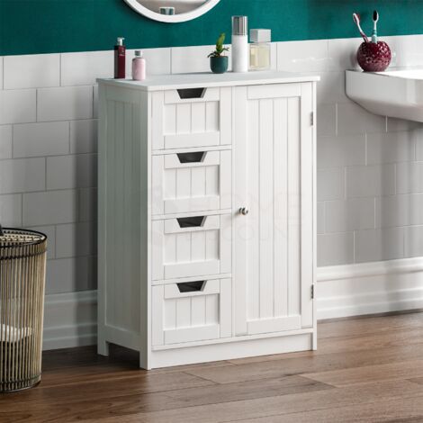 Bathroom Floor Cabinet with 2 Drawers and 1 Storage Shelf, Freestanding  Wood Storage Organizer Cabinet-White 