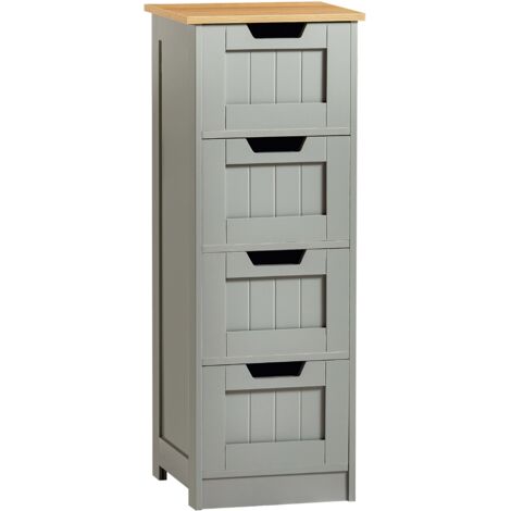 Priano 4 Drawer Freestanding Cabinet Bathroom Storage Cupboard, Grey-&-Oak