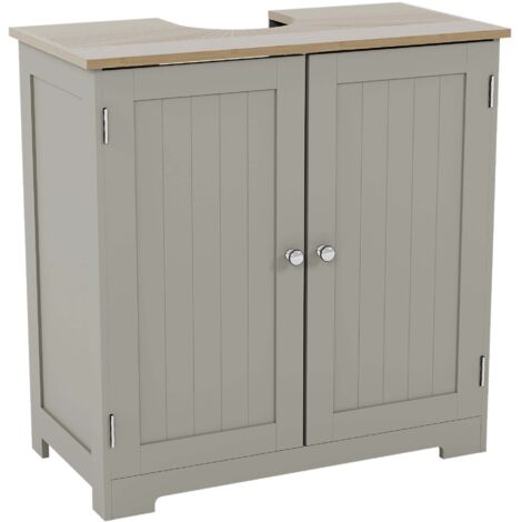 Priano Armoire Sous Évier de Salle de Bain à 2 Portes Unité de Rangement H 60 x L 60 x P 30 cm, Gris-et-Chêne