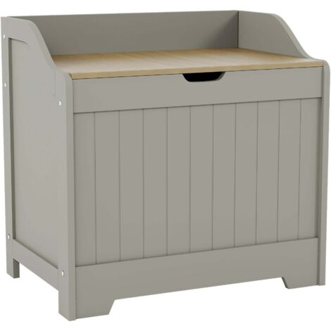 Priano Laundry Chest Bathroom Cabinet Hamper Basket Towel Storage, Grey-&-Oak