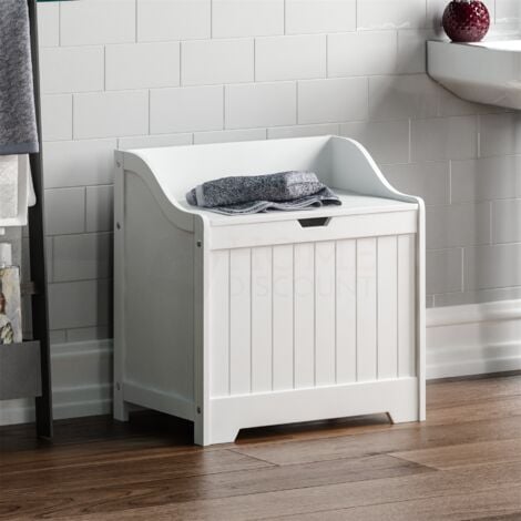 Priano Laundry Chest Bathroom Cabinet Hamper Basket Towel Storage, White
