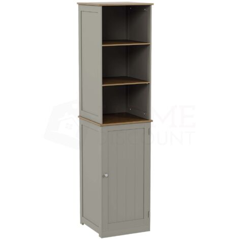 Priano Stand-Schrank mit 1 Tür und 2 Regalböden, Badezimmermöbel, Grau-Eiche