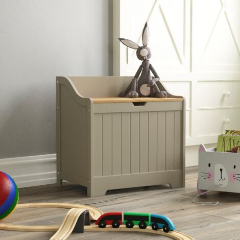 HOME DISCOUNT Priano Toy Box Storage Ottoman Bench Seat Bedroom Hallway Chest, Grey-&-Oak