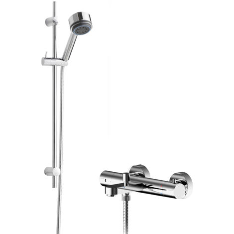 Pride Wall Mount Thermostatic Bath Shower Mixer Tap with Linear Slide Rail Kit - Chrome - Balterley