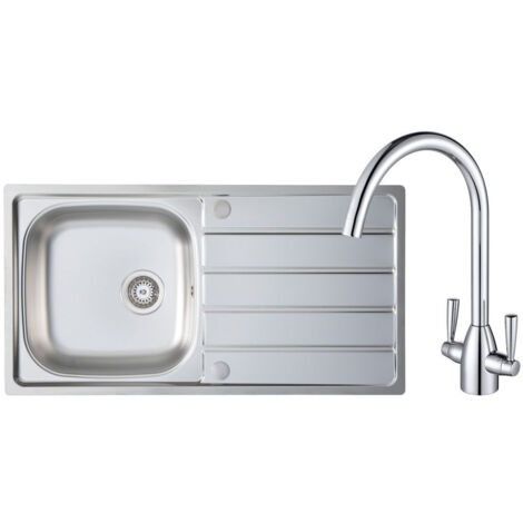 Prima 1.0 Bowl Kitchen Sink with Chelsea Sink Tap and inset Sink 965mm L x 500mm W - Stainless Steel/Chrome