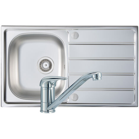 Prima 1.0 Bowl Kitchen Sink with Sink Tap and Waste Kit 860mm L x 500mm W - Stainless Steel