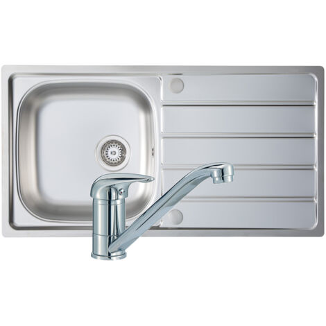 Prima 1.0 Bowl Kitchen Sink with Sink Tap and Waste Kit 965mm L x 500mm W - Stainless Steel