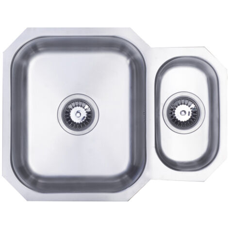 Prima 1.5 Bowl Undermount Kitchen Sink with Waste Kit 595mm L x 460mm W - Stainless Steel