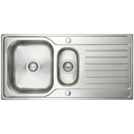 Prima Deep 1.5 Bowl Kitchen Sink with Waste Kit 1000mm L x 500mm W - Stainless Steel