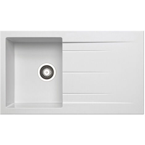 Prima+ Granite Composite 1.0 Bowl Inset Kitchen Sink with Waste 860mm L x 500mm W - White