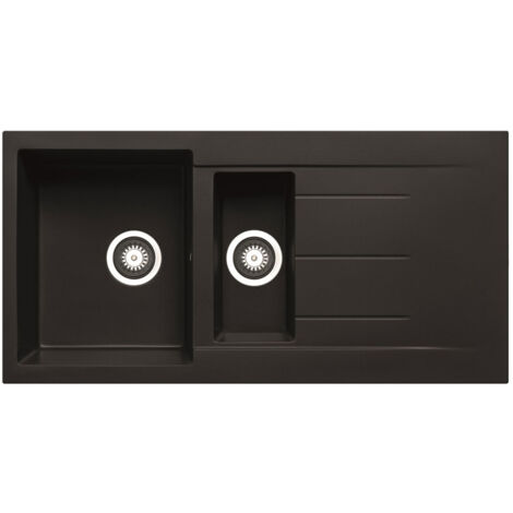 Prima+ Granite Composite 1.5 Bowl Inset Kitchen Sink with Waste Kit 1000mm L x 500mm W - Black
