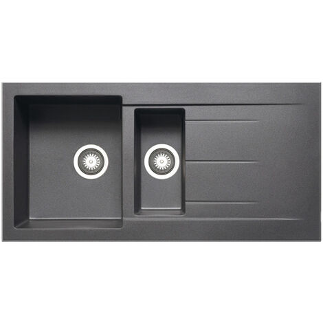Prima+ Granite Composite 1.5 Bowl Inset Kitchen Sink with Waste Kit 1000mm L x 500mm W - Gun Metal