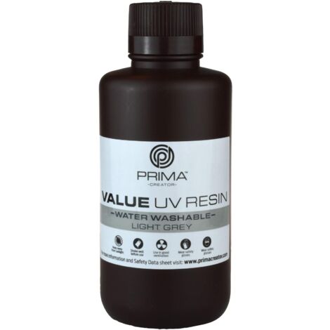 PrimaCreator Value - Resina UV lavabile in acqua, 500 ml, colore: Grigio chiaro