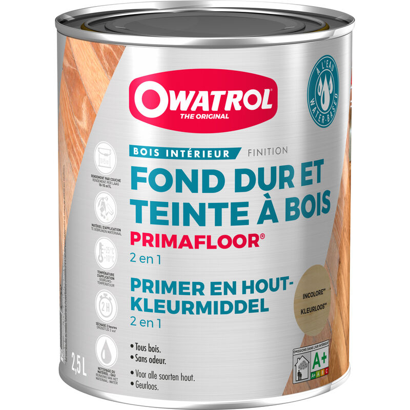 Owatrol - Fond dur + teinte à bois en phase aqueuse primafloor Incolore (owp12) 2.5 litres