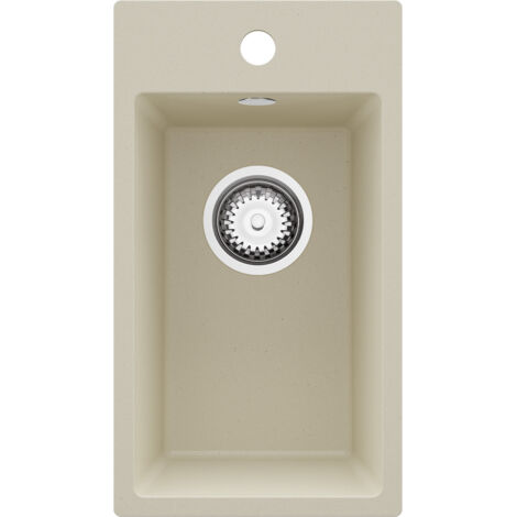 PRIMAGRAN Evier Cuisine en Granit 28x50cm,Lavabo 1 bac + Kit de Vidage, Évier à Encastrer au meuble 30cm - Riga, Beige