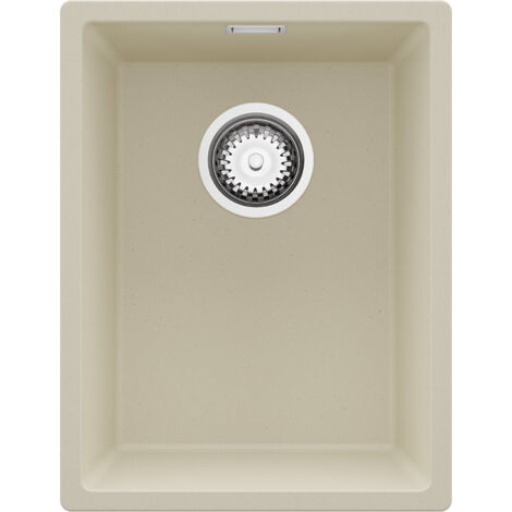PRIMAGRAN Evier Cuisine en Granit 36x47cm,Lavabo 1 bac + Kit de Vidage, Évier à Encastrer au meuble 40cm - London Slim, Beige