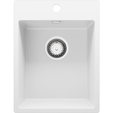 PRIMAGRAN Evier Cuisine en Granit 38x50cm,Lavabo 1 bac + Robinet 32x20cm + Kit de Vidage, Évier à Encastrer au meuble 40cm - Riga