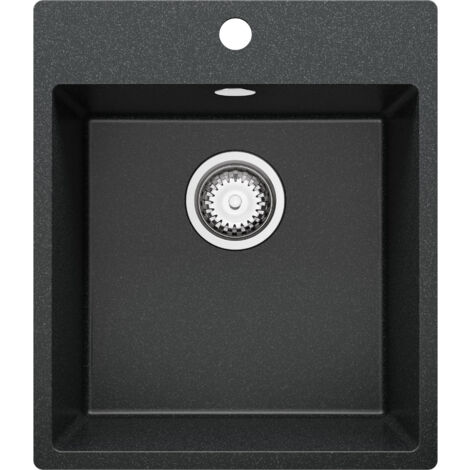PRIMAGRAN Evier Cuisine en Granit 43x50cm, Lavabo 1 bac + Kit de Vidage, Évier à Encastrer au meuble 45cm - Riga, Graphite