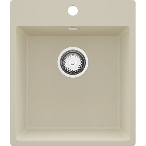 PRIMAGRAN Evier Cuisine en Granit 43x50cm,Lavabo 1 bac + Kit de Vidage, Évier à Encastrer au meuble 45cm - Riga, Beige