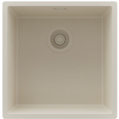 PRIMAGRAN Evier Cuisine en Granit 46x47cm,Lavabo 1 bac + Kit de Vidage, Évier à Encastrer au meuble 50cm - London Slim, Beige