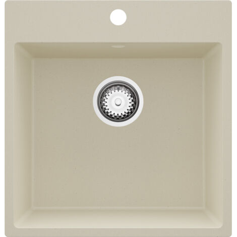 PRIMAGRAN Evier Cuisine en Granit 48x50cm,Lavabo 1 bac + Kit de Vidage, Évier à Encastrer au meuble 50cm - Riga, Beige