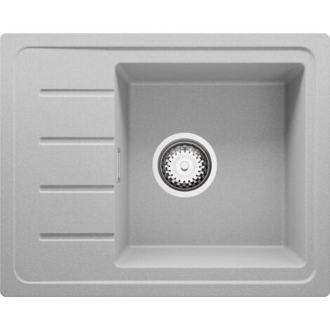 PRIMAGRAN Evier Cuisine en Granit 55x44cm, Lavabo 1 bac + Kit de Vidage, Évier à Encastrer au meuble 45cm - Copenhague Easy, Gris