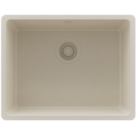 PRIMAGRAN Evier Cuisine en Granit 56x44cm,Lavabo 1 bac + Kit de Vidage, Évier à Encastrer au meuble 60cm - Venise Slim Easy, Beige