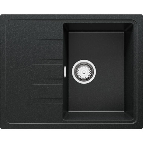 PRIMAGRAN Evier Cuisine en Granit 62x50cm, Lavabo 1 bac + Kit de Vidage, Évier à Encastrer au meuble 40cm - Milan, Graphite