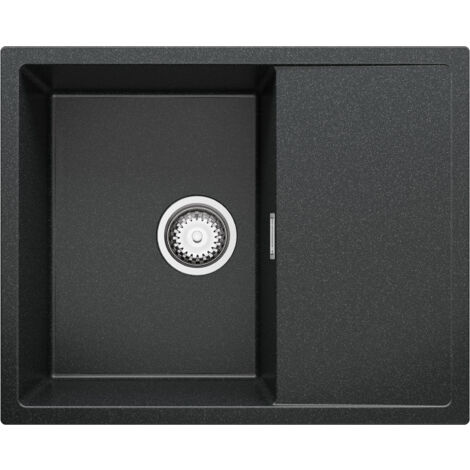 PRIMAGRAN Evier Cuisine en Granit 62x50cm, Lavabo 1 bac + Kit de Vidage, Évier à Encastrer au meuble 45cm - Ibiza, Graphite