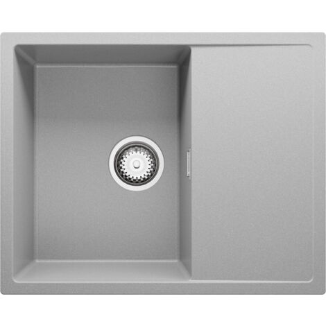 PRIMAGRAN Evier Cuisine en Granit 62x50cm, Lavabo 1 bac + Kit de Vidage, Évier à Encastrer au meuble 45cm - Ibiza, Gris