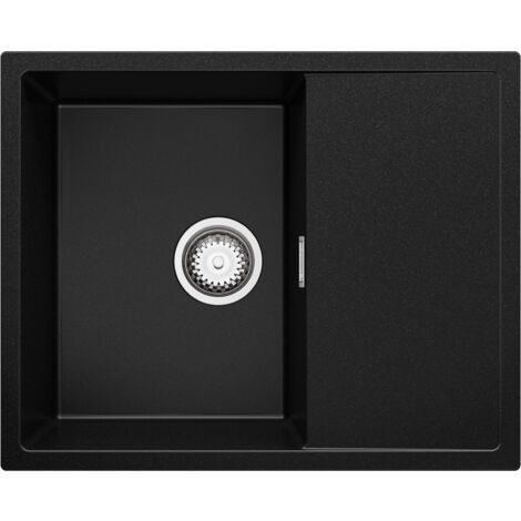 PRIMAGRAN Evier Cuisine en Granit 62x50cm, Lavabo 1 bac + Kit de Vidage, Évier à Encastrer au meuble 45cm - Ibiza, Noir