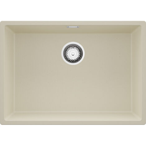 PRIMAGRAN Evier Cuisine en Granit 66x47cm,Lavabo 1 bac + Kit de Vidage, Évier à Encastrer au meuble 70cm - London Slim, Beige