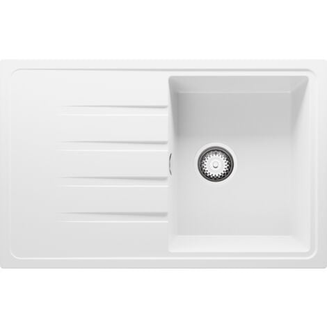 PRIMAGRAN Evier Cuisine en Granit 78x50cm, Lavabo 1 bac + Kit de Vidage, Évier à Encastrer au meuble 45cm - Milan, Blanc