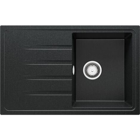 PRIMAGRAN Evier Cuisine en Granit 78x50cm, Lavabo 1 bac + Kit de Vidage, Évier à Encastrer au meuble 45cm - Milan, Graphite