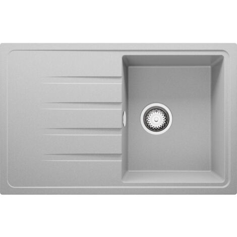 PRIMAGRAN Evier Cuisine en Granit 78x50cm, Lavabo 1 bac + Kit de Vidage, Évier à Encastrer au meuble 45cm - Milan, Gris