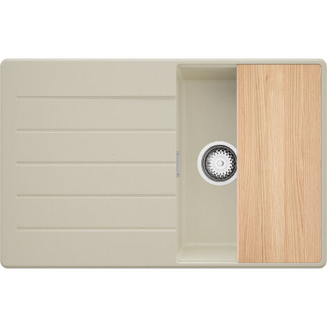 PRIMAGRAN Evier Cuisine en Granit 78x50cm,Lavabo 1 bac + Kit de Vidage + Planche à Découper, Évier à Encastrer au meuble 45cm - Copenhague, Beige