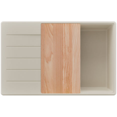 PRIMAGRAN Evier Cuisine en Granit 78x50cm,Lavabo 1 bac + Kit de Vidage + Planche à Découper, Évier à Encastrer au meuble 60cm - Copenhague, Beige